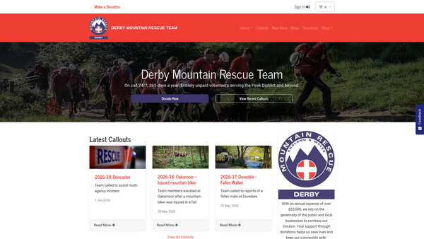 Screenshot of the The Derby Mountain Rescue Team Benevolent Fund website