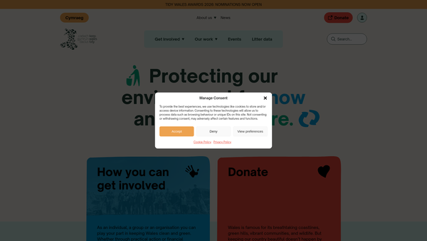 Screenshot of the Keep Wales Tidy website