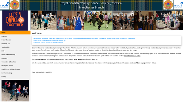 Screenshot of the The Royal Scottish Country Dance Society Manchester Branch website
