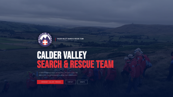 Screenshot of the Calder Valley Search And Rescue Team website