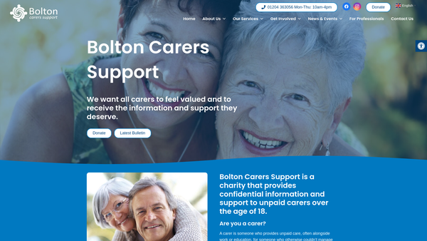 Screenshot of the Bolton Carers Support website