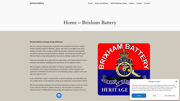 Screenshot of the Brixham Battery Heritage Centre Group website