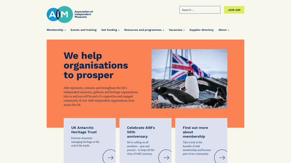 Screenshot of the Association Of Independent Museums website