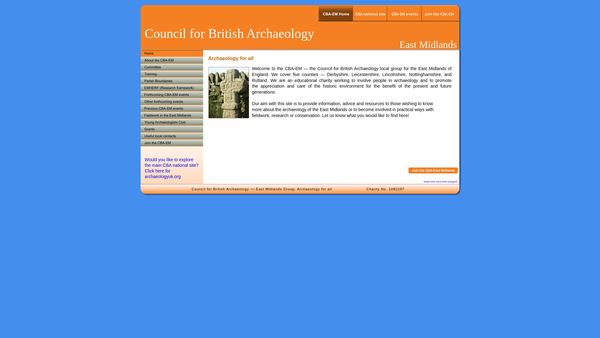 Screenshot of the Council For British Archaeology East Midlands website
