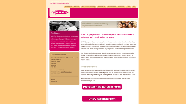 Screenshot of the Gloucestershire Action For Refugees And Asylum Seekers website