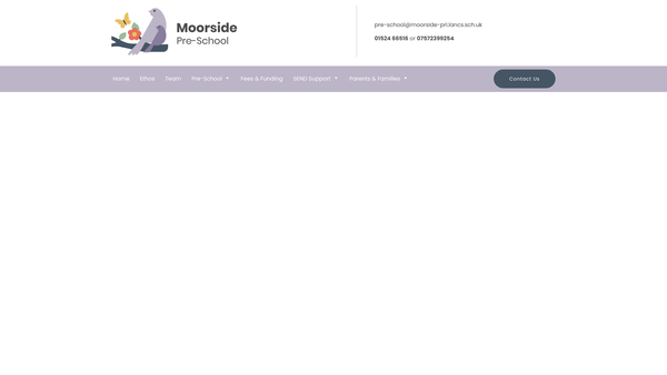 Screenshot of the Moorside Preschool website