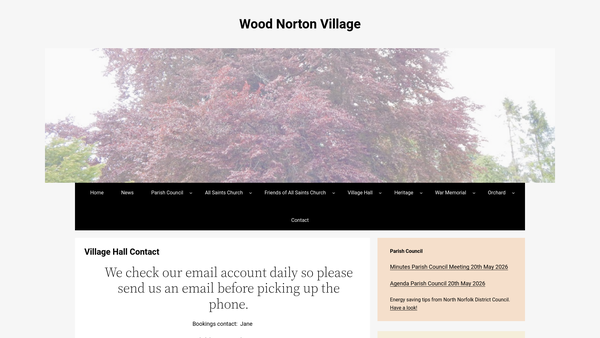 Screenshot of the Wood Norton Village Hall website