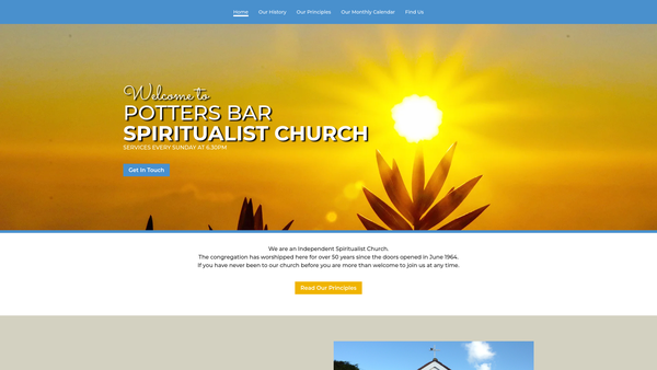 Screenshot of the Potters Bar Spiritualist Church website