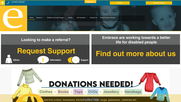 Screenshot of the Embrace Wigan & Leigh website