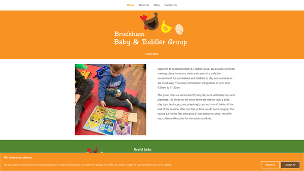 Screenshot of the Brockham Baby And Toddler Group website