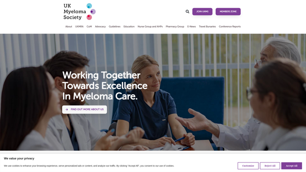 Screenshot of the The UK Myeloma Society website