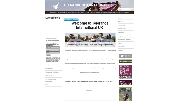 Screenshot of the Tolerance International - UK website