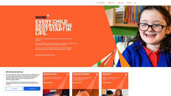 Screenshot of the Shine: Support And Help In Education website