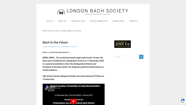 Screenshot of the London Bach Society website