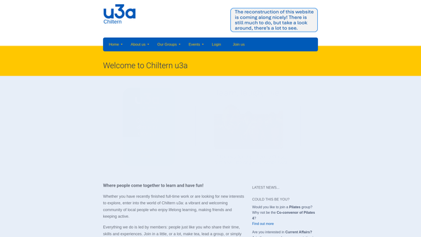 Screenshot of the The Chiltern University Of The Third Age website