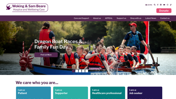 Screenshot of the Woking Hospice website