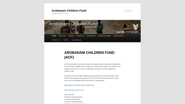 Screenshot of the Arobanam Children Fund website