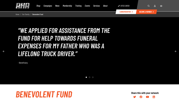 Screenshot of the The Road Haulage Association Benevolent Fund website