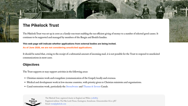 Screenshot of the The Pikelock Trust website
