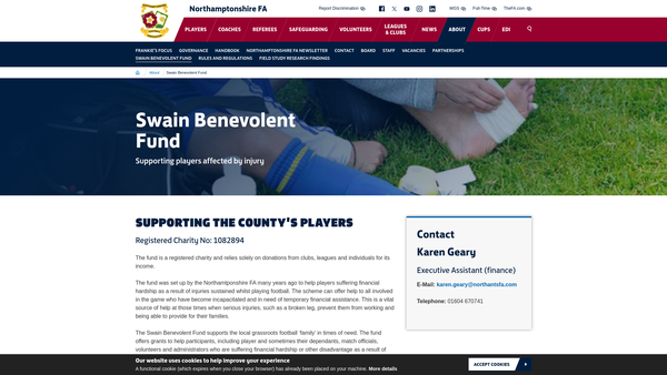 Screenshot of the Northampton Football Association Benevolent Fund website
