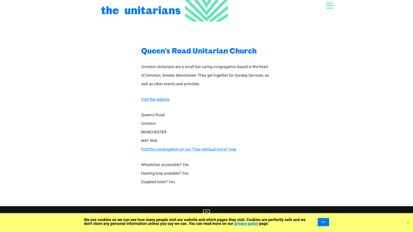 Screenshot of the Queens Road Unitarian Free Church Urmston website