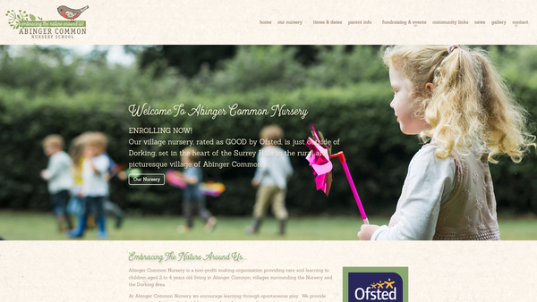 Screenshot of the Abinger Common Nursery website