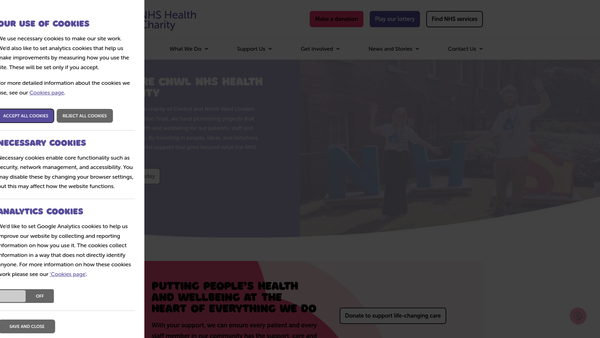 Screenshot of the Central And North West London NHS Foundation Trust Charitable Fund website