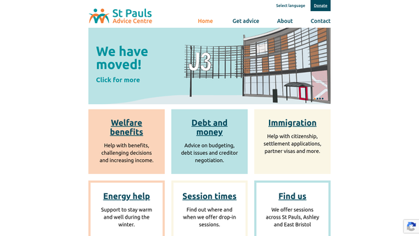 Screenshot of the St Pauls Advice Centre website