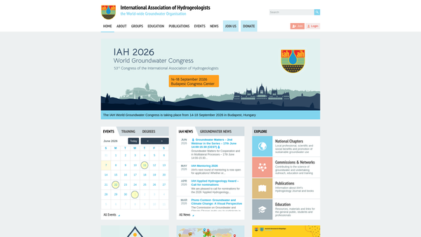 Screenshot of the International Association Of Hydrogeologists website
