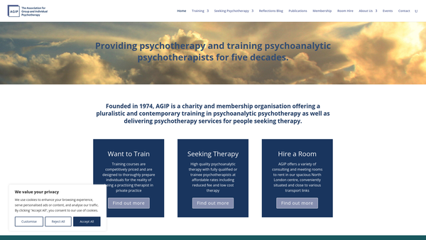 Screenshot of the The Association For Group And Individual Psychotherapy ( Agip ) website