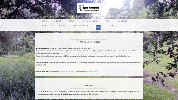 Screenshot of the Fox Corner Community Wildlife Area Association website