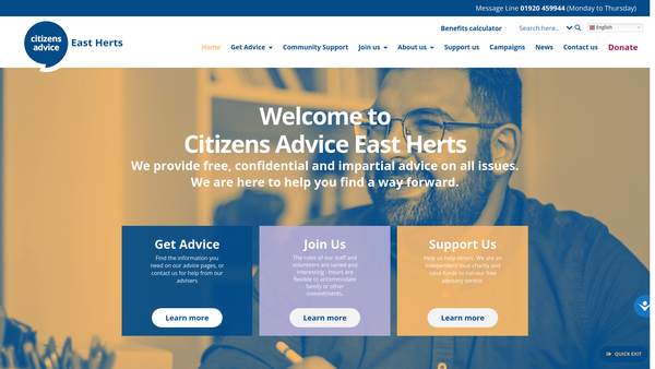 Screenshot of the East Herts Citizens Advice Service website