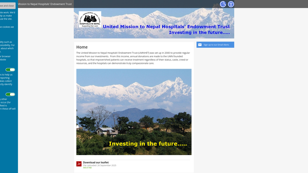 Screenshot of the United Mission To Nepal Hospitals Endowment Trust website