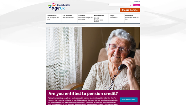 Screenshot of the Age Concern Manchester website