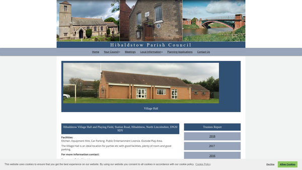 Screenshot of the Hibaldstow Village Hall website