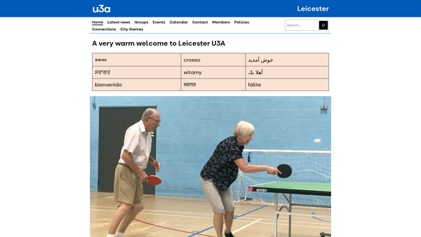 Screenshot of the The Leicester U3A website