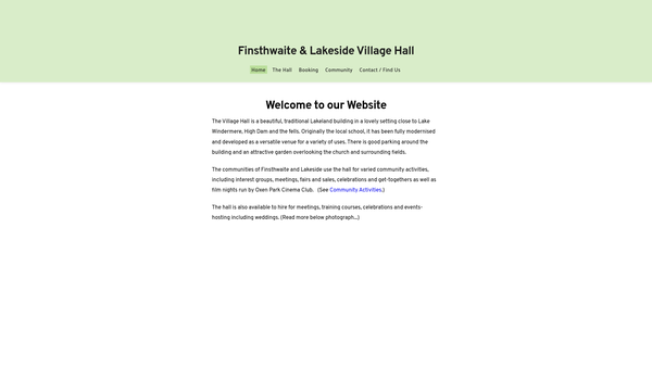 Screenshot of the Finsthwaite & Lakeside Village Hall website