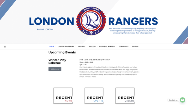 Screenshot of the London Rangers Football website