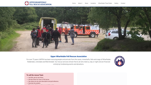 Screenshot of the Upper Wharfedale Fell Rescue Association website
