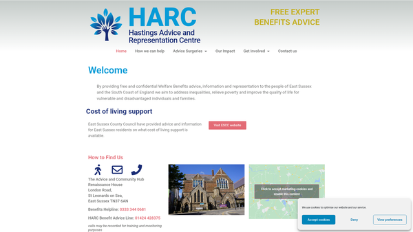 Screenshot of the Hastings Advice And Representation Centre website