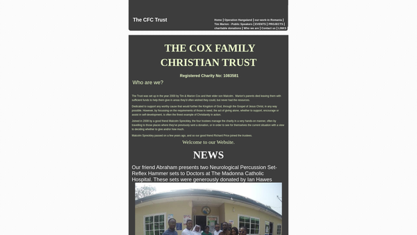 Screenshot of the The Cox Family Christian Trust website