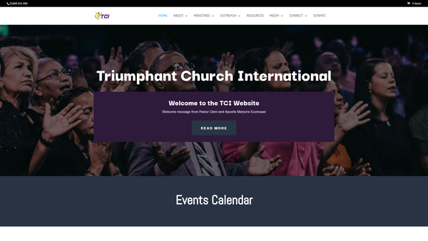 Screenshot of the Triumphant Church International - Destiny Ministries website