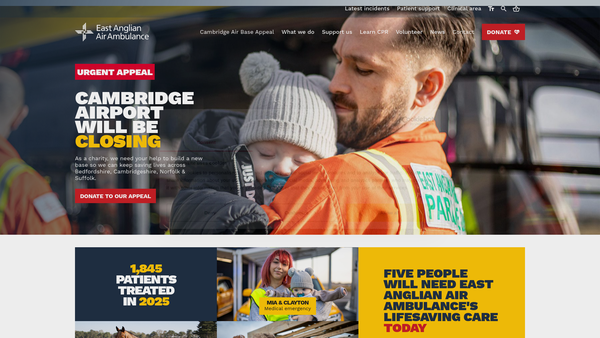 Screenshot of the East Anglian Air Ambulance website
