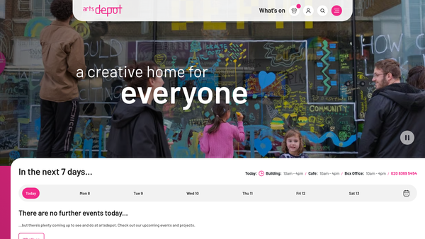 Screenshot of the The Arts Depot Trust Limited website