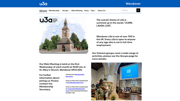 Screenshot of the The Wendover University Of The Third Age website