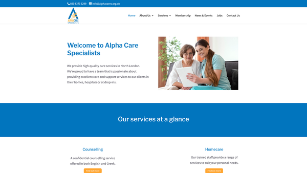 Screenshot of the Alpha Care Specialists website