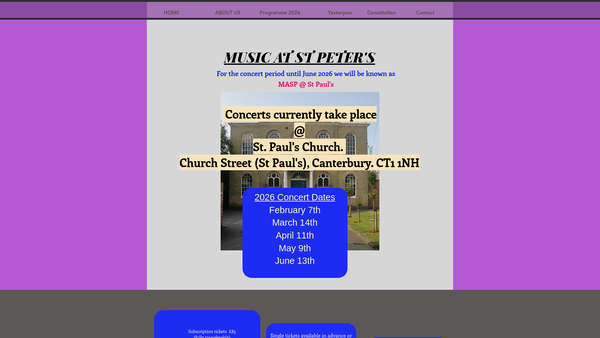 Screenshot of the Music At St Peter's website