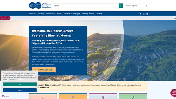 Screenshot of the Citizens Advice Caerphilly Blaenau Gwent website