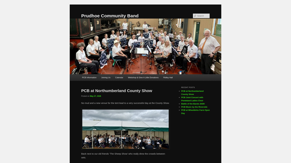 Screenshot of the Prudhoe Community Band website