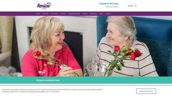 Screenshot of the Amica Care Trust website